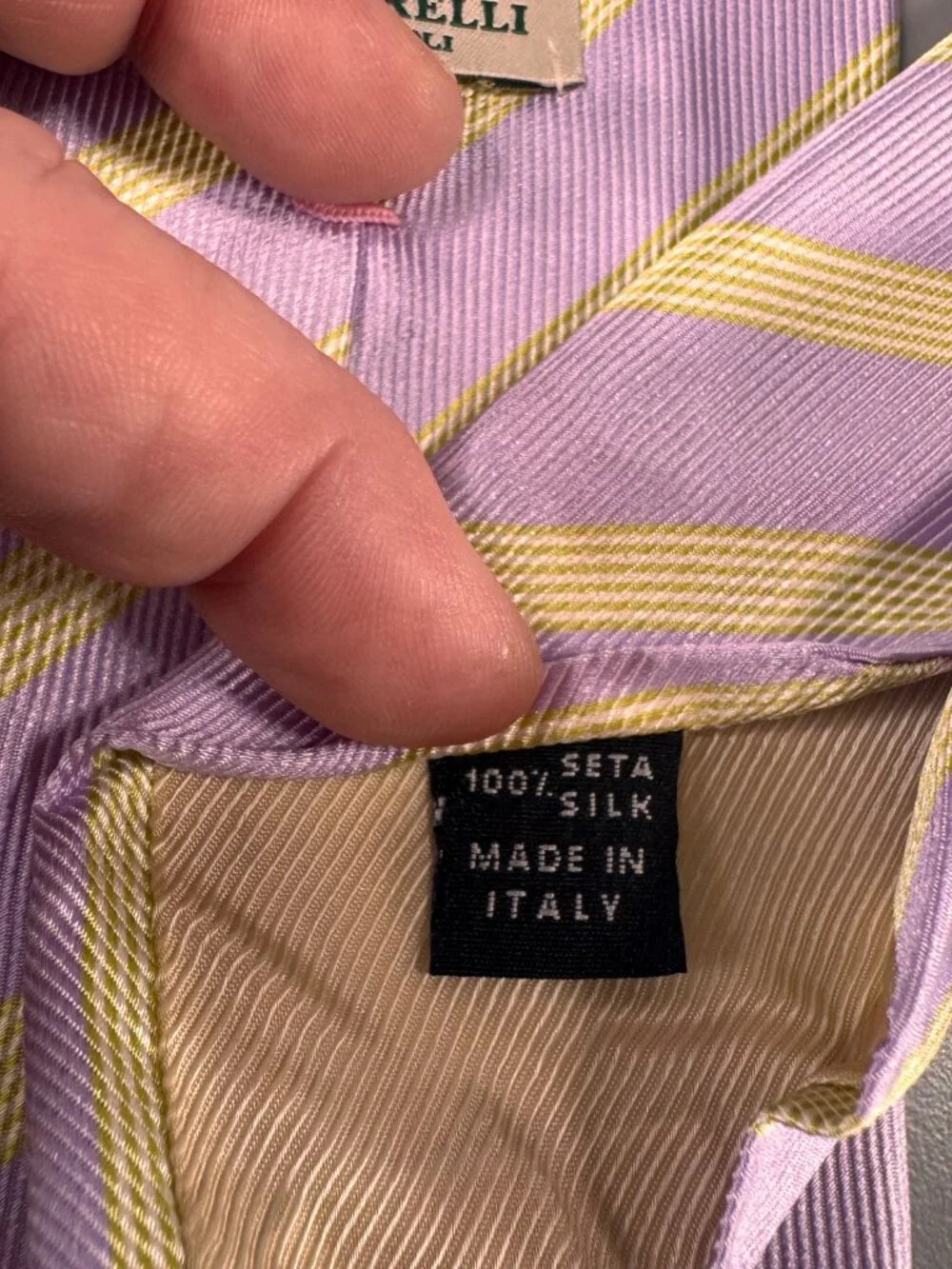 Luigi Borrelli Napoli Lavender & Lime 100% Silk Made in Italy EUC